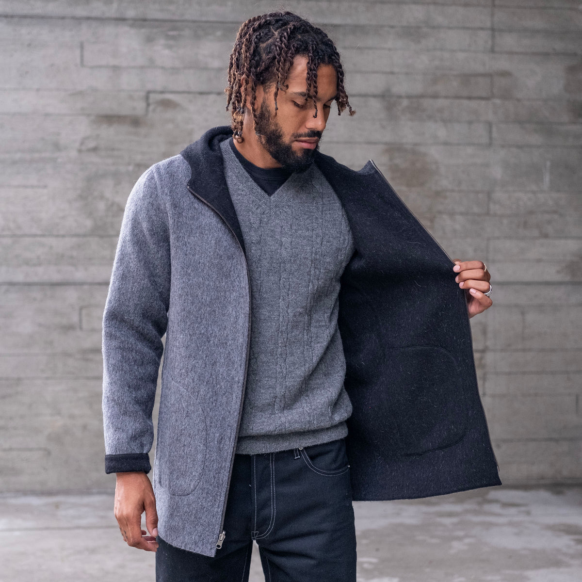 Alpaca Fully Reversible Hooded Coat
