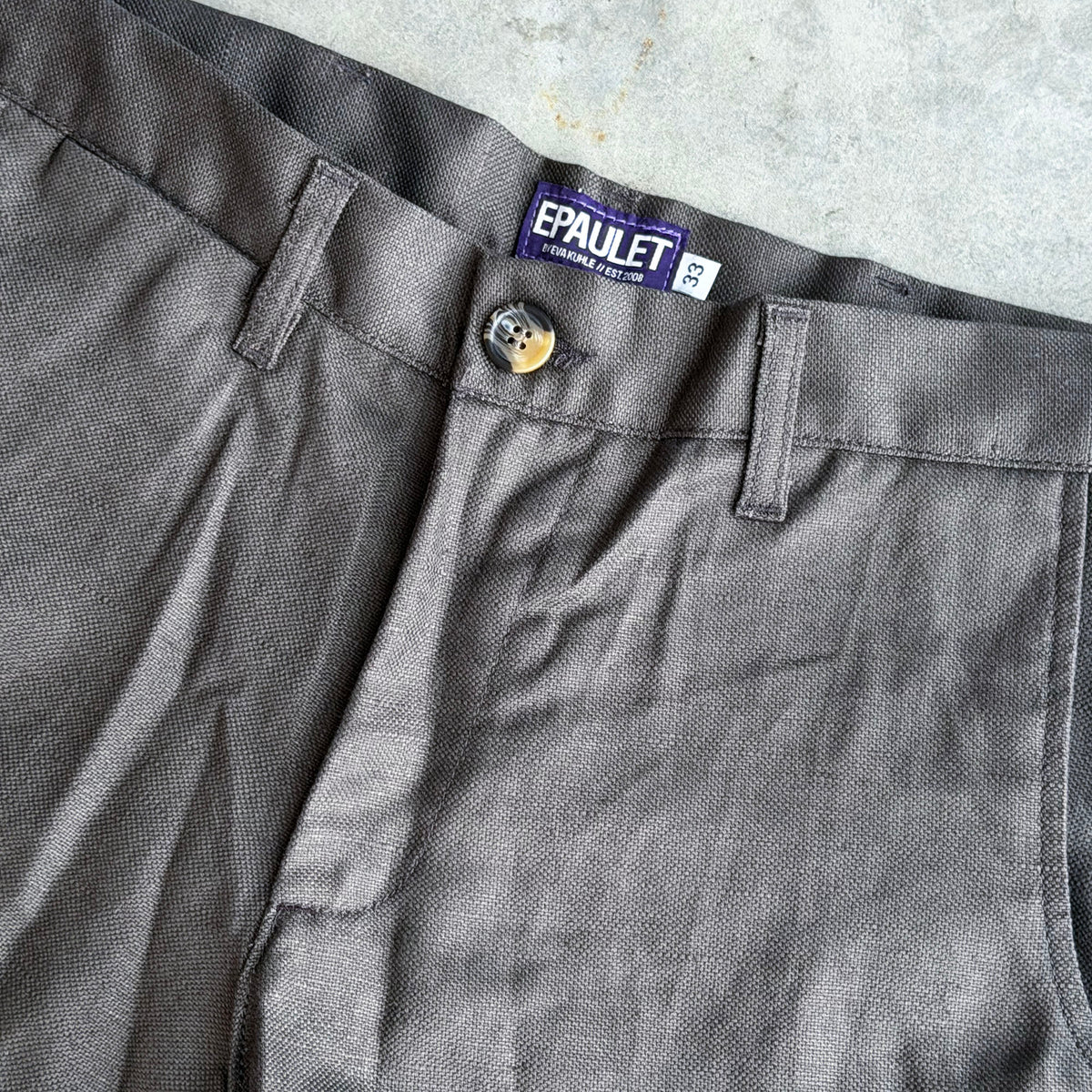 Sample: Rivet Chino in Hazelnut Linen Sz 33