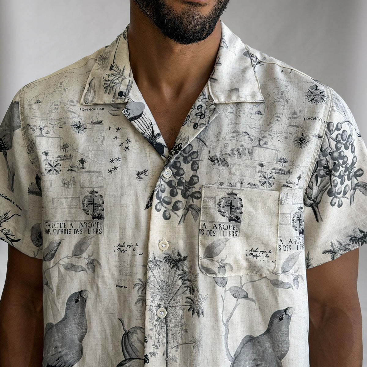 Riviera Ivory Parrots Poplin Short Sleeve Shirt