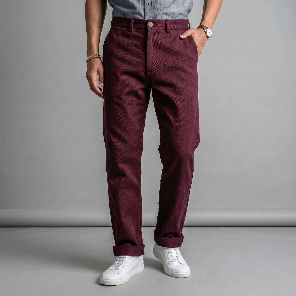 Fairfax Easy Fit Chinos Dyed Oxblood Twill