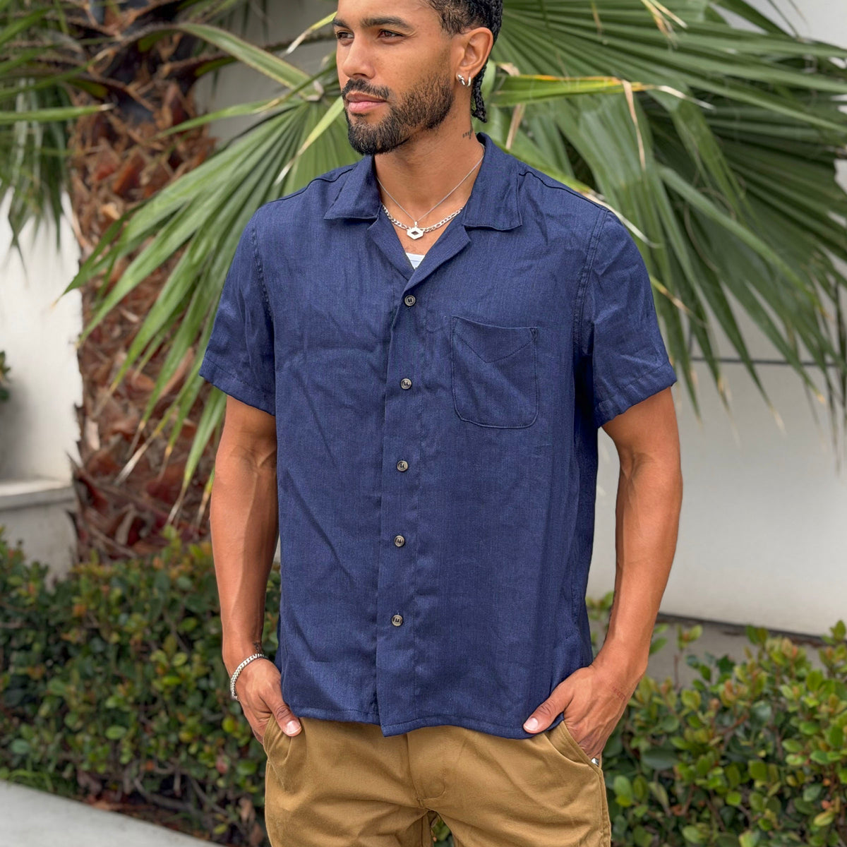 Riviera Indigo Irish Linen Short Sleeve Shirt
