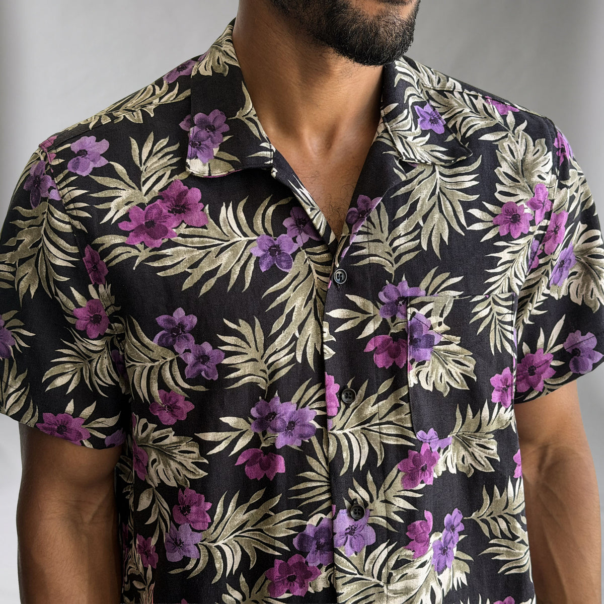 Riviera Midnight Tiki Linen Short Sleeve Shirt