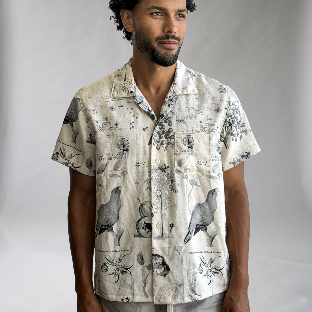 Riviera Ivory Parrots Poplin Short Sleeve Shirt