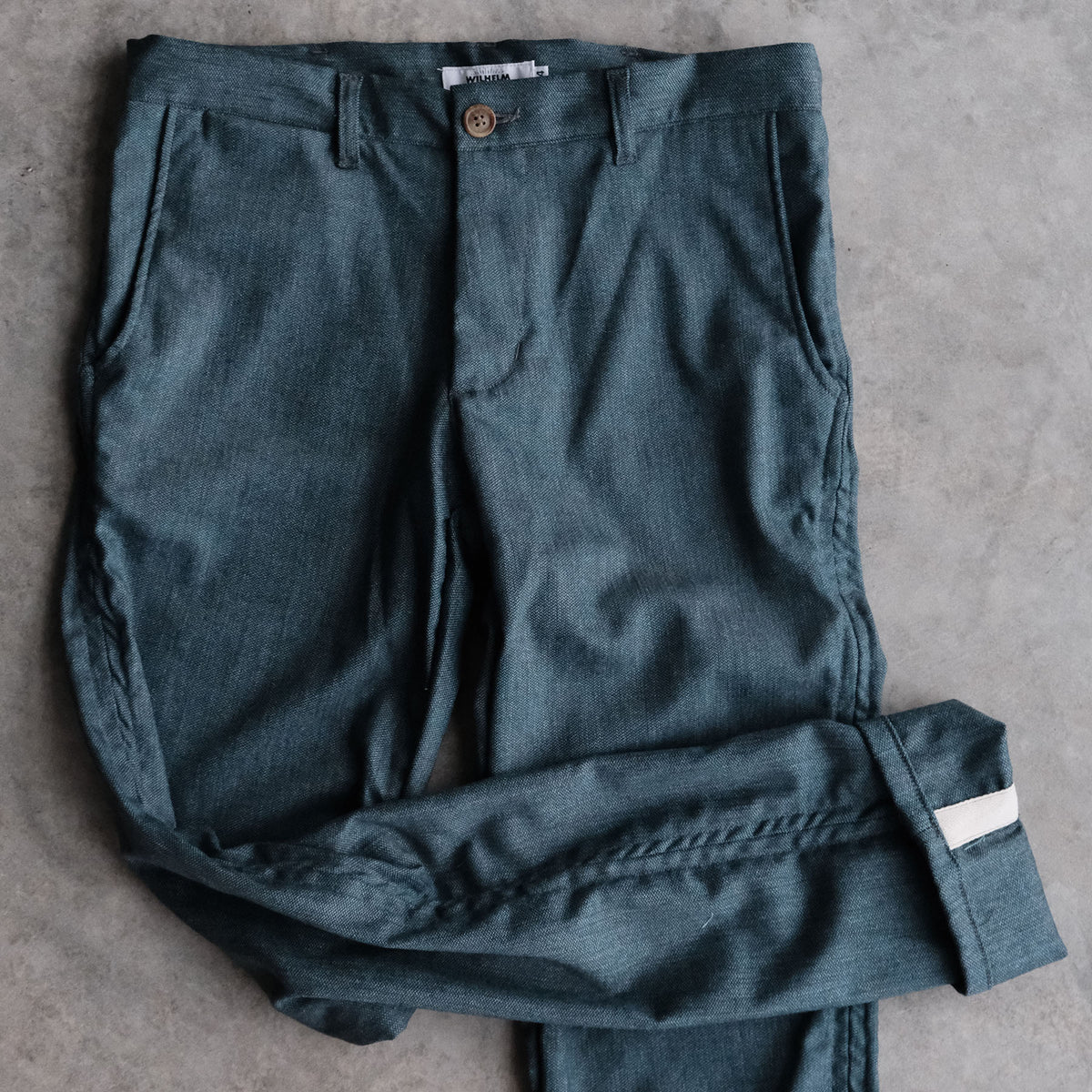 Sample Sale: Rivet Chino in Jade Wool-Silk Size 34