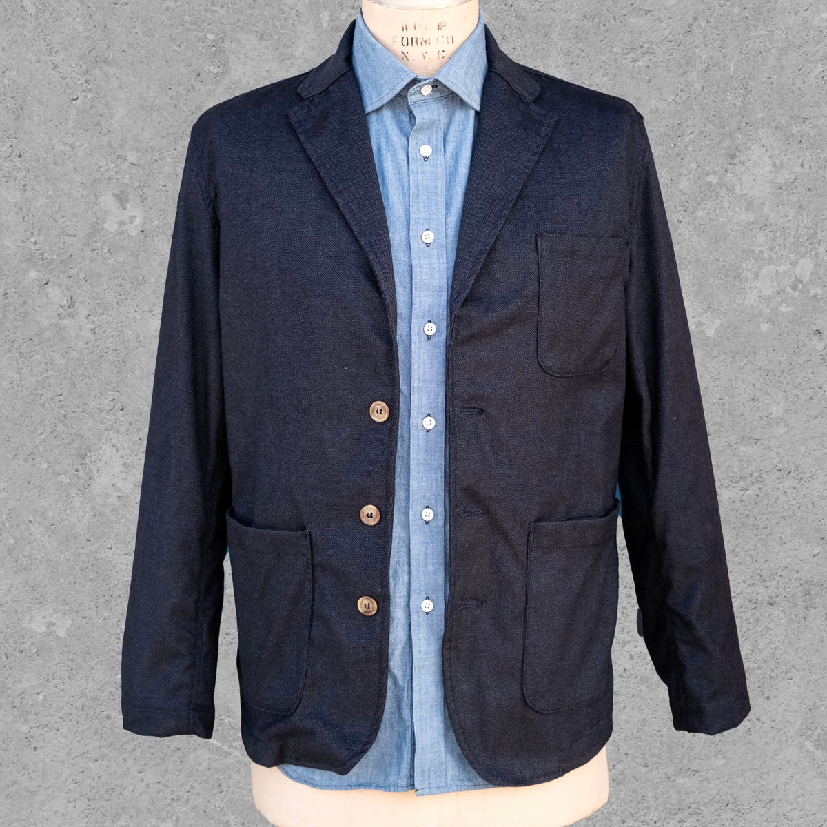 Sinclair Sportcoat Navy Cotton-Cashmere Jacquard Sz 44