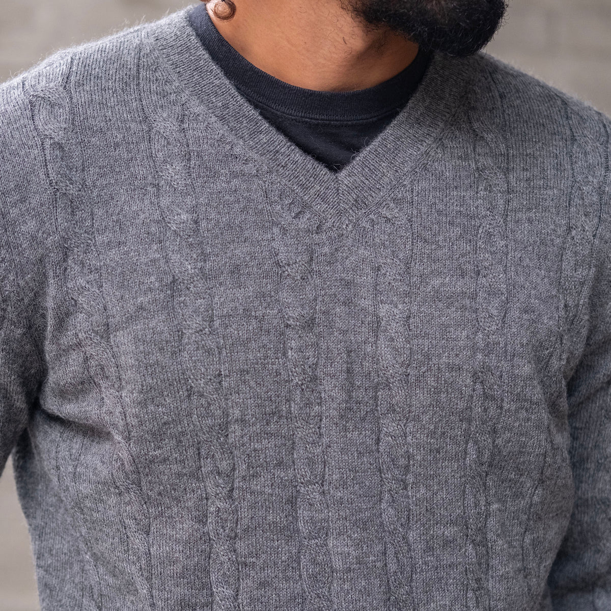 Sample Sale: Alpaca Cableknit V-Neck Sweater Grey